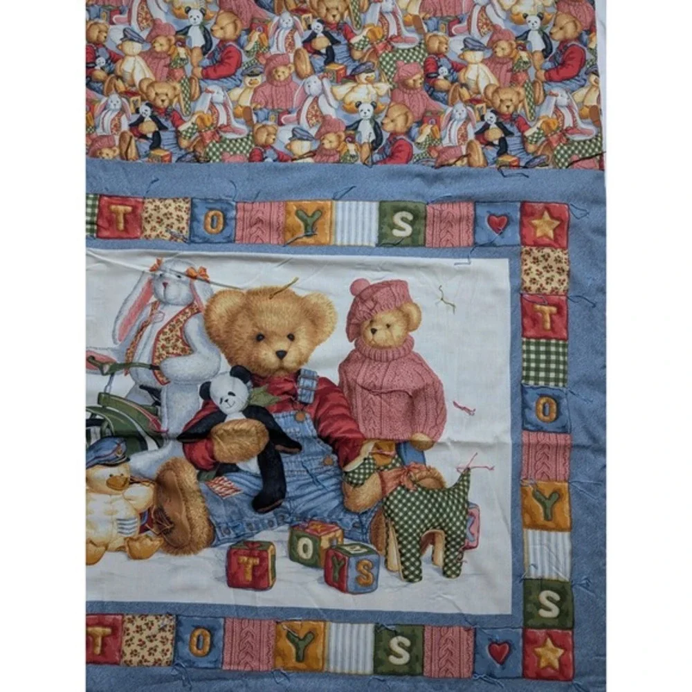 Handmade Teddy Bear Baby Quilt 57x43 Blue Jean Teddy‎ Toys Nursery Blanket
